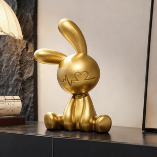 轻奢高级感坐姿兔子摆件客厅电视柜酒柜背景墙小众高档家居软装 饰