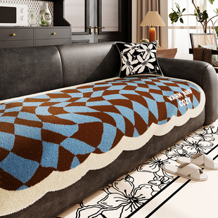 高级感仿羊绒沙发盖布垫毛绒仿羊绒加厚保暖秋冬季固定防滑坐垫子