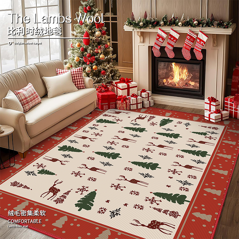 圣诞主题客厅布置地毯免洗地垫子