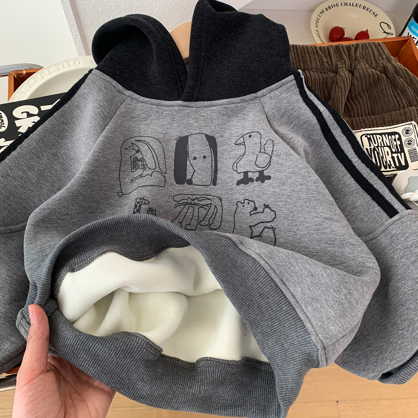 秋冬装男孩加绒连帽卫衣加厚上衣