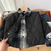 夹棉上衣中小童帅气开衫 男童假两件外套秋冬2024新款 儿童休闲薄款