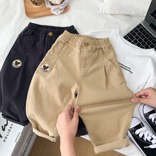 男童弹力裤子春秋装儿童卡其色休闲裤帅气中小童柔软棉布长裤百搭