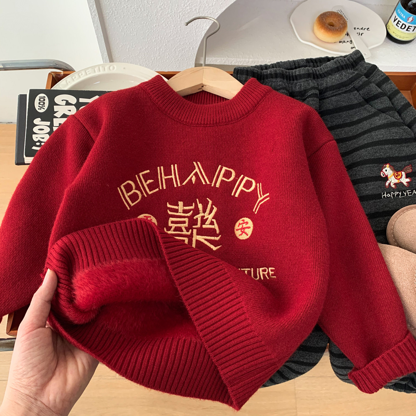 男女童一体绒毛衣儿童冬季保暖本命年针织衫中国风红色喜庆毛线衣,童装/婴儿装/亲子装,毛衣/针织衫,淘宝优惠券,粉丝福利购,淘宝优惠卷