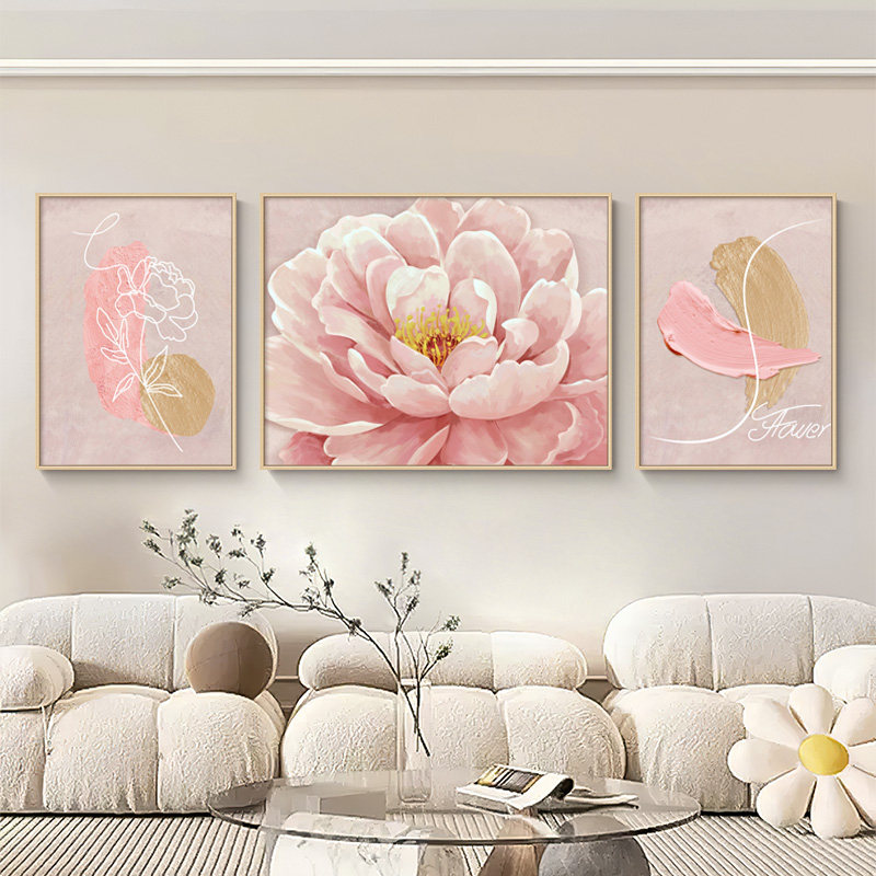 奶油风客厅装饰画 高级感沙发背景墙挂画 抽象花卉牡丹向日葵