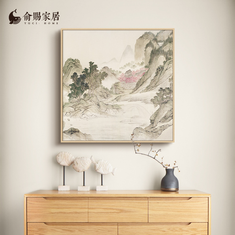 定做新中式厅画装饰玄画山挂水水墨书房客宋山代美学餐厅靠图关国