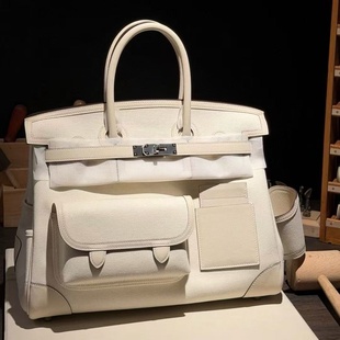 奶油白cargo35大号帆布包女士手提包休闲手工缝高端私人定制铂金