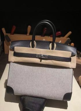 黑色中古帆布包拼swift皮女士手提包手工内缝休闲轻便女包带锁