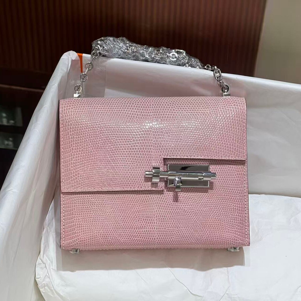 浅粉原厂蜥蜴皮手枪包插稍包Ve通用款女包