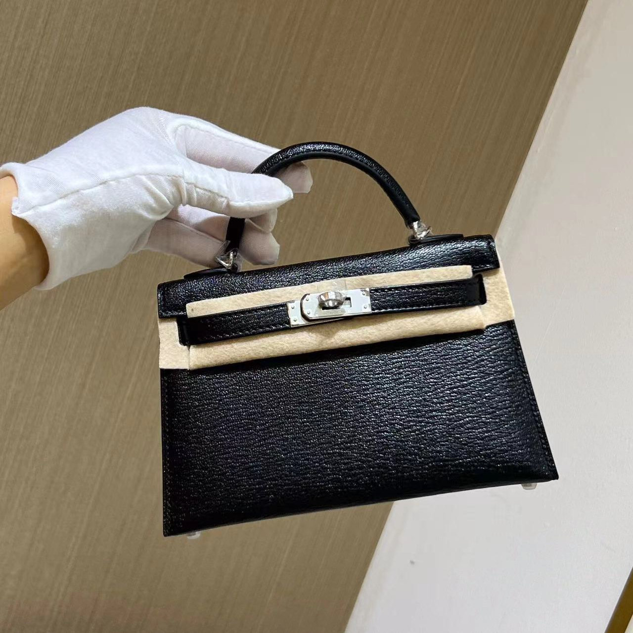 进口法羊皮女包mini凯莉包一代全手工缝单肩斜挎小方包高端定制