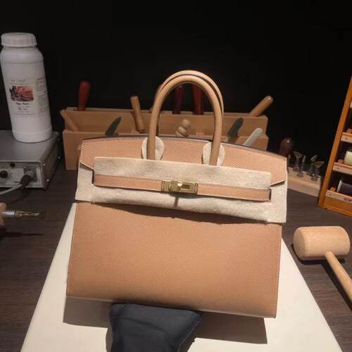 奶茶色EPSOM皮普皮BK铂金包25手工外缝女包高端定制女包奢侈品