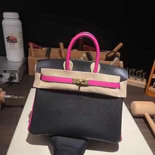 纯手工普皮山羊皮BK铂金包25撞色拼色女士手提包带锁女包定制