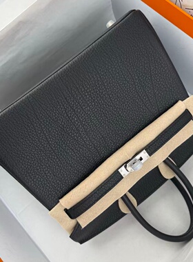 颈纹进口togo皮黑色银扣BK铂金包25女士手提包带锁全手工内缝