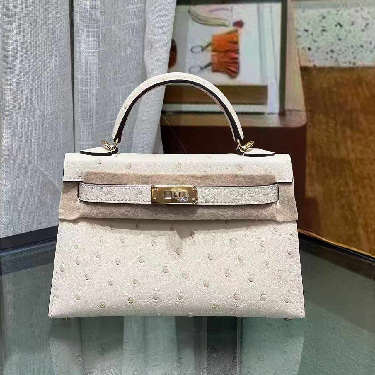 奶昔白进口南非KK鸵鸟皮迷你mini凯莉二代全手工女包小斜挎包女士,箱包皮具/热销女包/男包,通用款女包,淘宝优惠券,粉丝福利购,淘宝优惠卷