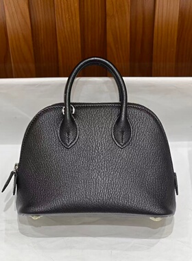 进口山羊皮bolide保龄球女士手提包女包mini迷你全手工缝黑色贝壳