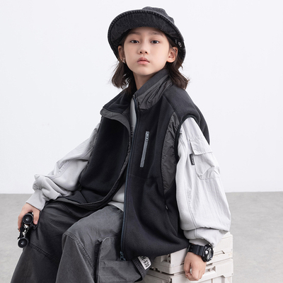 男童摇粒绒马甲外套秋冬款2025新款儿童冬季加厚上衣大男孩冬装潮