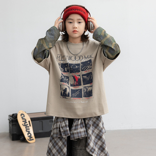 T恤春秋款 大男孩秋季 2025新款 打底衫 卫衣 儿童秋装 男童假两件长袖