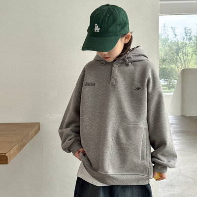 男童加绒卫衣秋冬款2025新款儿童装冬季一体加厚连帽上衣大童冬装