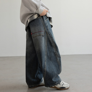 男童加绒牛仔裤秋冬款2025新款儿童冬季一体绒加厚裤子大男孩冬装