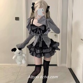 亚文化灰色洛丽塔套装 针织蕾丝吊带三件套蓬蓬半身裙y2k 女春新款