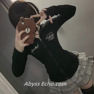 亚文化宅萌风日系上衣可爱辣妹春季修身百搭猫耳朵连帽长袖外套女