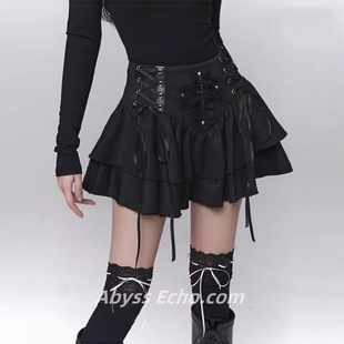 y2k辣妹幽灵少女十字架黑色短裙朋克风亚文化穿搭哥特风半身裙子