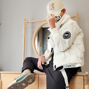 2021新款加厚外穿白鸭绒免洗外套冬季连帽短款轻薄字母压花羽绒服