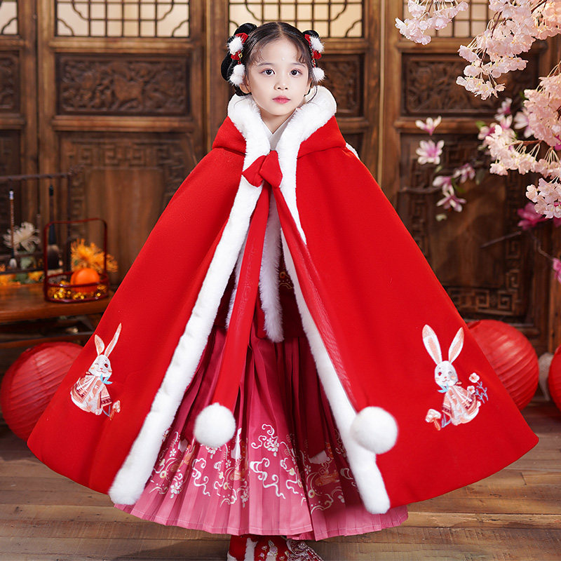 新款披风斗篷秋冬季宝宝兔子头幼儿童加厚外出服防风衣保暖披肩