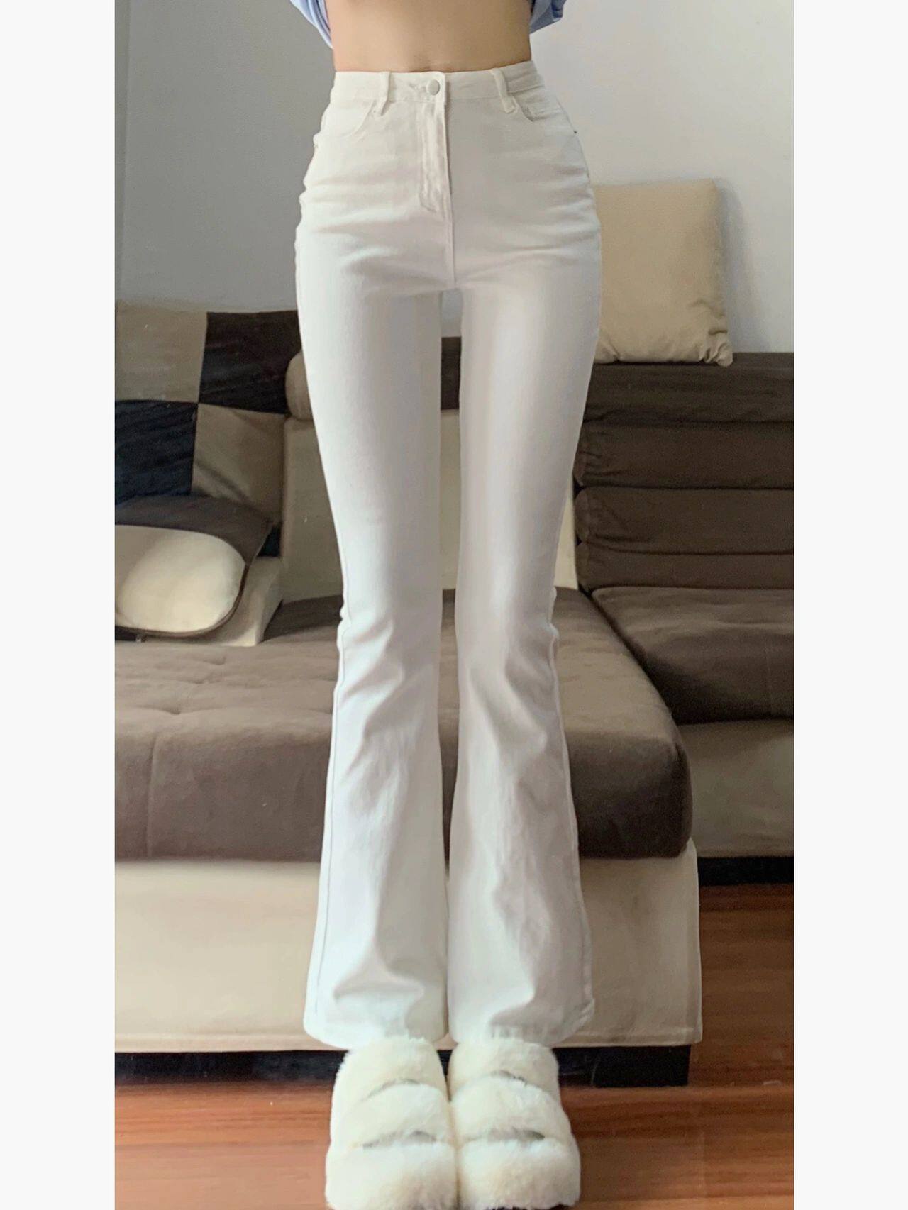 美式小众弹力韩版高腰显瘦微喇阔腿牛仔裤女港味坠感百搭修身长裤