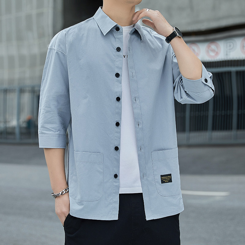 新款纯棉衬衫男长袖夏款薄歀短袖长袖七分袖中袖五分袖外套痞帅潮
