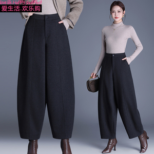 2025新款秋冬高腰毛呢灯笼裤女士修腿型九分裤小个子休闲宽松女裤