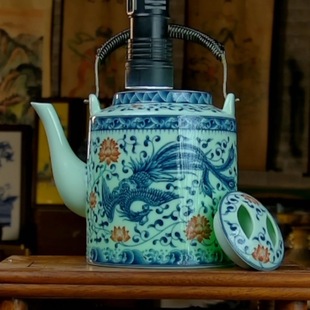 景德镇高温陶瓷青花釉里红绿稀土提梁壶冷水大容量家用茶壶泡茶壶