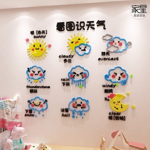 天气预报墙贴3d立体早教中心环创楼梯主题贴画儿童幼儿园墙面装饰
