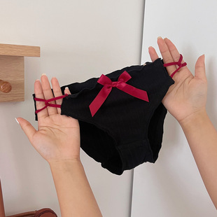 暗黑禁欲~镂空大蝴蝶结系带可解诱惑内裤抑菌纯棉裆部简约三角裤
