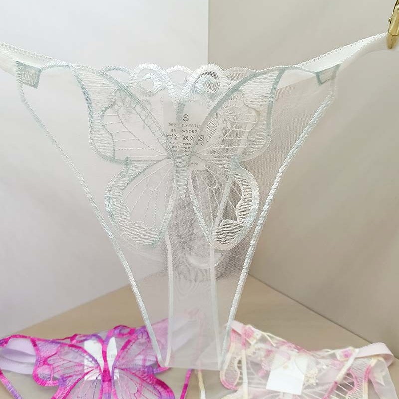 网纱绣花刺绣丁字裤轻复古文艺蝴蝶花轻盈风春夏新款