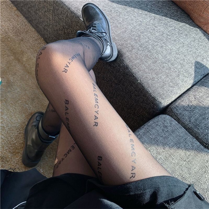 夏季性感黑丝字母印花薄款JK连裤袜y2k字母打底袜