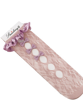 女童长筒袜春夏袜子中筒袜儿童洛丽塔公主白色花边日系小腿袜