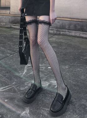 蕾丝黑过膝渔网袜jk白色花边大腿性感长筒袜子纯欲蝴蝶结薄款
