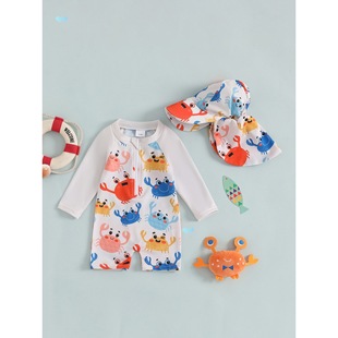 Toddler Boys Girls One Pices Swimsuit for Summer with Hat