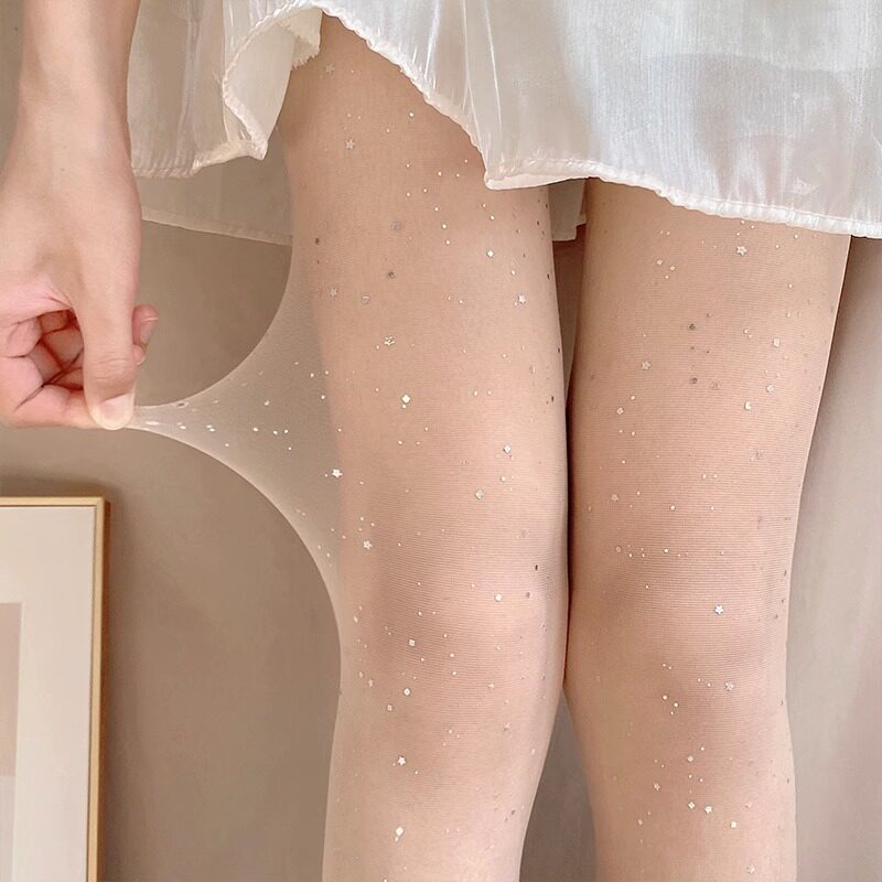 白色丝袜纯欲女春夏季超薄款亮钻闪光性感辣妹亮片夜光黑丝连裤袜