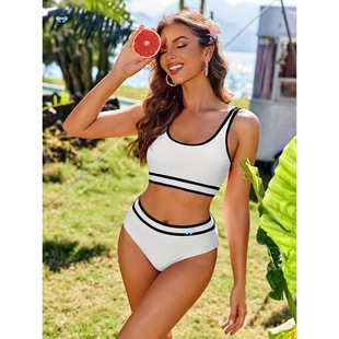 Swimsuit Set for Women 2pcs Ribbed High Waisted Bikini Set