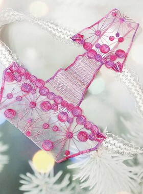 蒲公英形花体蕾丝绣花网布三角内裤女夏新潮渐变香芋紫丁字裤