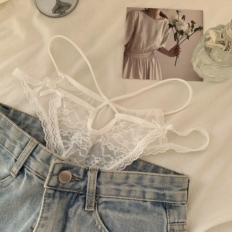 【做个女王】纯欲内裤夏季薄款性感镂空透明蕾丝低腰蝴蝶结小内内