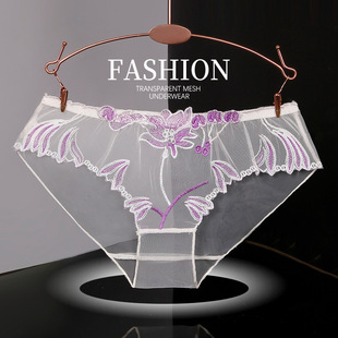 女性感迷人舒适透气无痕网纱透明低腰刺绣裸感836 颜蓓薇内裤
