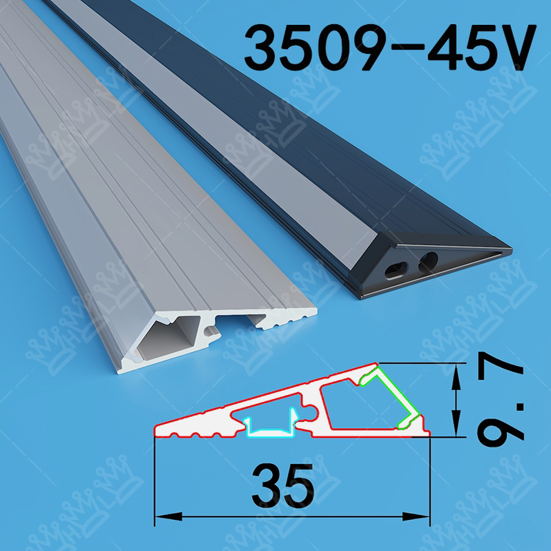 45度斜发光黑色LED线条灯铝合金灯槽展厨衣柜灯明装免开槽铝外壳