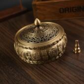 唐腾黄铜百福香炉平底香炉回纹福字盖家用供奉熏香炉葫芦香插香炉