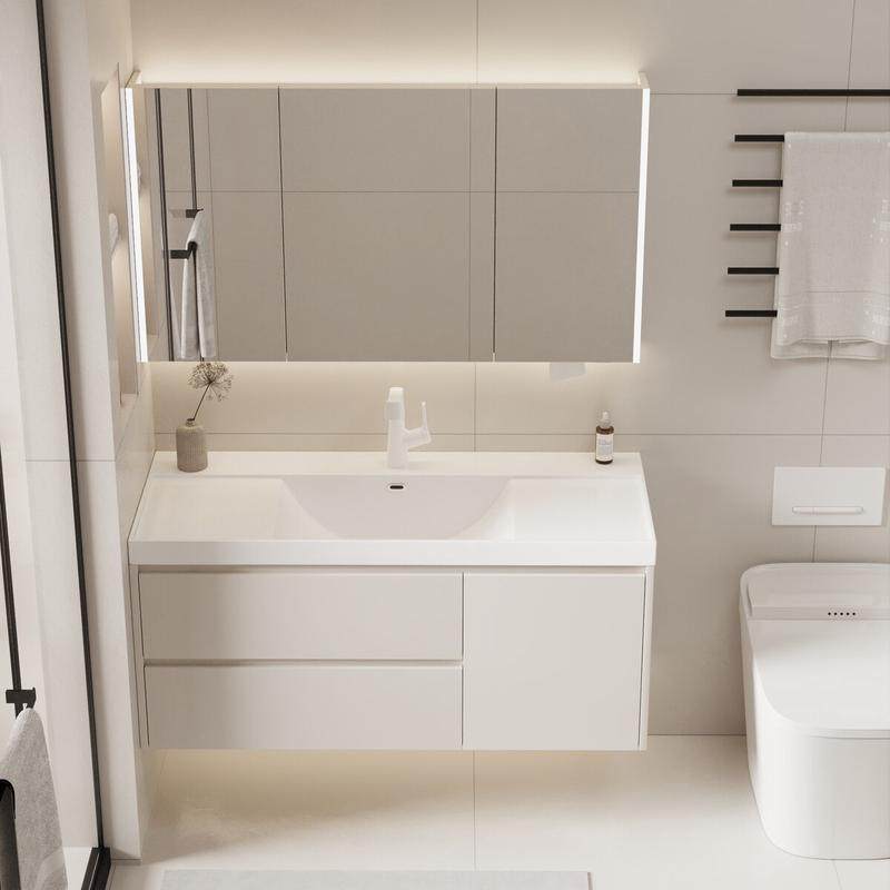 网红人造石肤感实木双抽屉加厚卫生间智能镜浴室柜组合美妆洗漱台,家装主材,浴室柜组合,淘宝优惠券,粉丝福利购,淘宝优惠卷