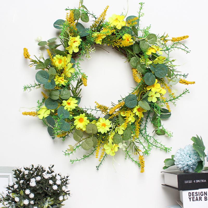 热销港之恋跨境春季花环仿真假花雏菊门饰婚庆装饰藤圈家居挂件批
