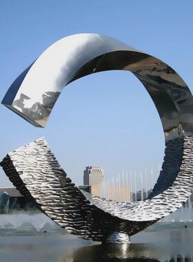 不锈钢雕塑镜面发光月亮圆环景观金属镂空廊架学校园林广场鹿