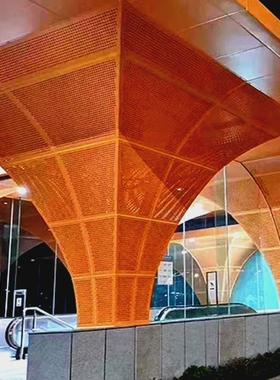 红色氟碳冲孔透光铝单板外墙金属材料艺术造型装饰镂空板建材厂家