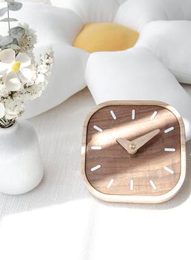 黑胡桃实木小桌钟书桌面台钟静音床头座钟迷你小钟表北欧创意装饰